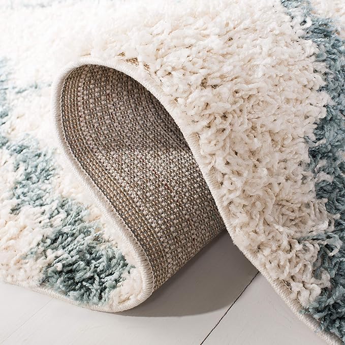 SAFAVIEH Dallas Shag Collection 2'3" x 10' Ivory / Seafoam SGDS257J Trellis Non-Shedding Living Room Bedroom Dining Room Entryway Plush 1.5-inch Thick Runner Rug