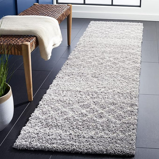SAFAVIEH Arizona Shag Collection 2' 3" x 8' Grey/Ivory ASG741G Moroccan Non-Shedding Entryway Foyer Living Room Bedroom 1.6-inch Thick Runner Rug