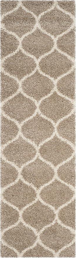 SAFAVIEH Hudson Shag Collection Runner Rug - 2'3" x 18', Beige & Ivory, Trellis Design, Non-Shedding & Easy Care, 2-inch Thick Ideal for High Traffic Areas in Living Room, Bedroom (SGH280S)