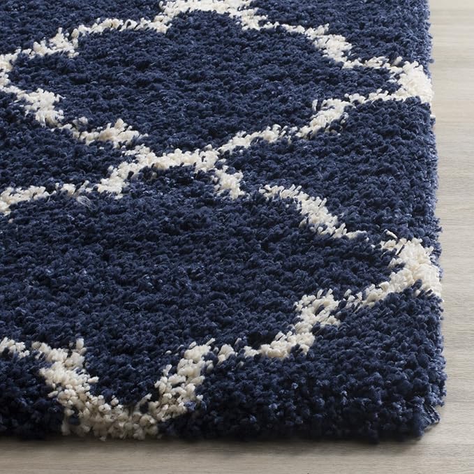SAFAVIEH Hudson Shag Collection Runner Rug - 2'3" x 12', Navy & Ivory, Moroccan Trellis Design, Non-Shedding & Easy Care, 2-inch Thick Ideal for High Traffic Areas in Living Room, Bedroom (SGH282C)