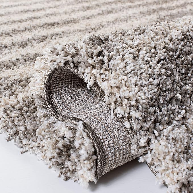 SAFAVIEH Hudson Shag Collection 7' Square Grey/Ivory SGH298F Modern Abstract Non-Shedding Living Room Bedroom Dining Room Entryway Plush 2-inch Thick Area Rug
