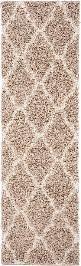 SAFAVIEH Dallas Shag Collection 2'3" x 6' Beige/Ivory SGDS257D Trellis Non-Shedding Living Room Bedroom Dining Room Entryway Plush 1.5-inch Thick Runner Rug