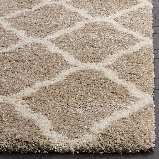SAFAVIEH Hudson Shag Collection Runner Rug - 2'3" x 14', Beige & Ivory, Moroccan Trellis Design, Non-Shedding & Easy Care, 2-inch Thick Ideal for High Traffic Areas in Living Room, Bedroom (SGH283S)