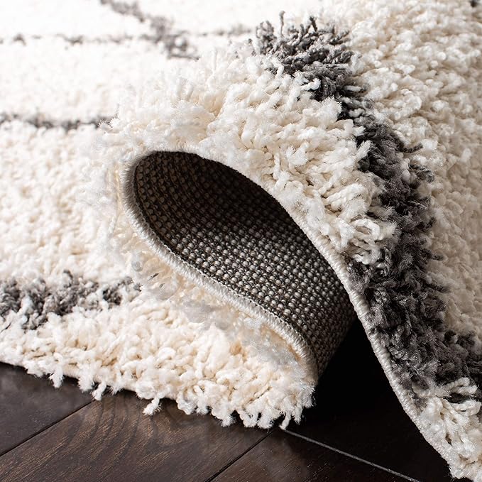 SAFAVIEH Dallas Shag Collection 2'3" x 10' Ivory / Dark Grey SGDS257H Trellis Non-Shedding Living Room Bedroom Dining Room Entryway Plush 1.5-inch Thick Runner Rug