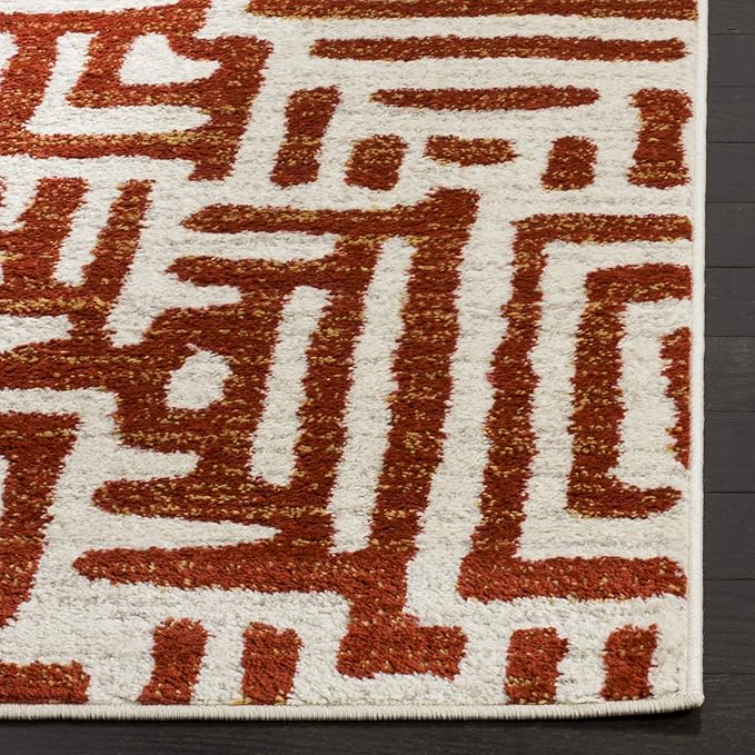 SAFAVIEH Amsterdam Collection Area Rug - 6'7" x 9'2", Ivory & Terracotta, Modern Abstract Design, Non-Shedding & Easy Care, Ideal for High Traffic Areas in Living Room, Bedroom (AMS106B)