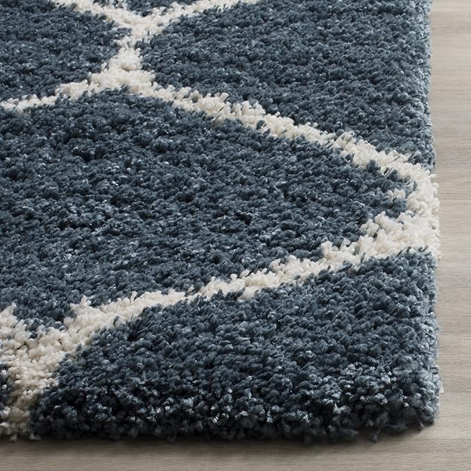 SAFAVIEH Hudson Shag Collection Runner Rug - 2'3" x 8', Slate Blue & Ivory, Trellis Design, Non-Shedding & Easy Care, 2-inch Thick Ideal for High Traffic Areas in Living Room, Bedroom (SGH280L)