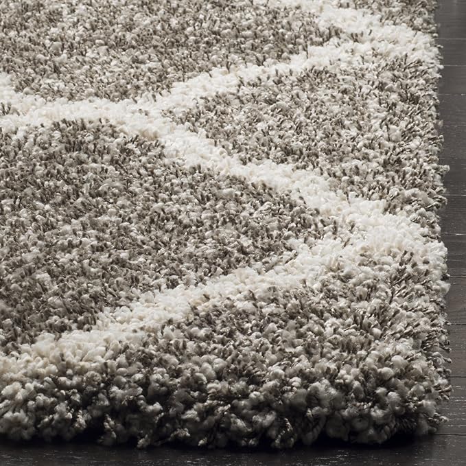 SAFAVIEH Hudson Shag Collection Runner Rug - 2'3" x 6', Grey & Ivory, Moroccan Trellis Design, Non-Shedding & Easy Care, 2-inch Thick Ideal for High Traffic Areas in Living Room, Bedroom (SGH283B)