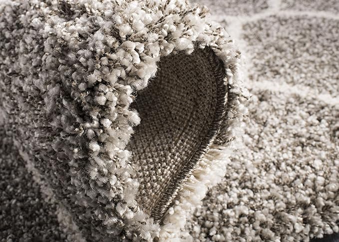 SAFAVIEH Hudson Shag Collection 9' Square Grey/Ivory SGH280B Moroccan Ogee Trellis Non-Shedding Living Room Bedroom Dining Room Entryway Plush 2-inch Thick Area Rug