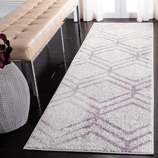 SAFAVIEH Adirondack Collection Runner Rug - 2'6" x 12', Ivory & Plum, Modern Geometric Distressed Design, Non-Shedding & Easy Care, Ideal for High Traffic Areas in Living Room, Bedroom (ADR253C)