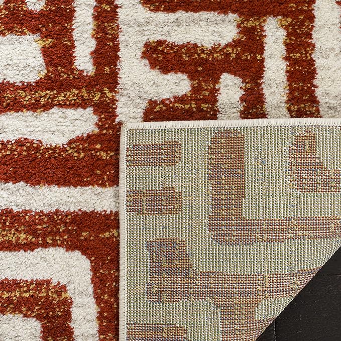 SAFAVIEH Amsterdam Collection Area Rug - 6'7" x 9'2", Ivory & Terracotta, Modern Abstract Design, Non-Shedding & Easy Care, Ideal for High Traffic Areas in Living Room, Bedroom (AMS106B)