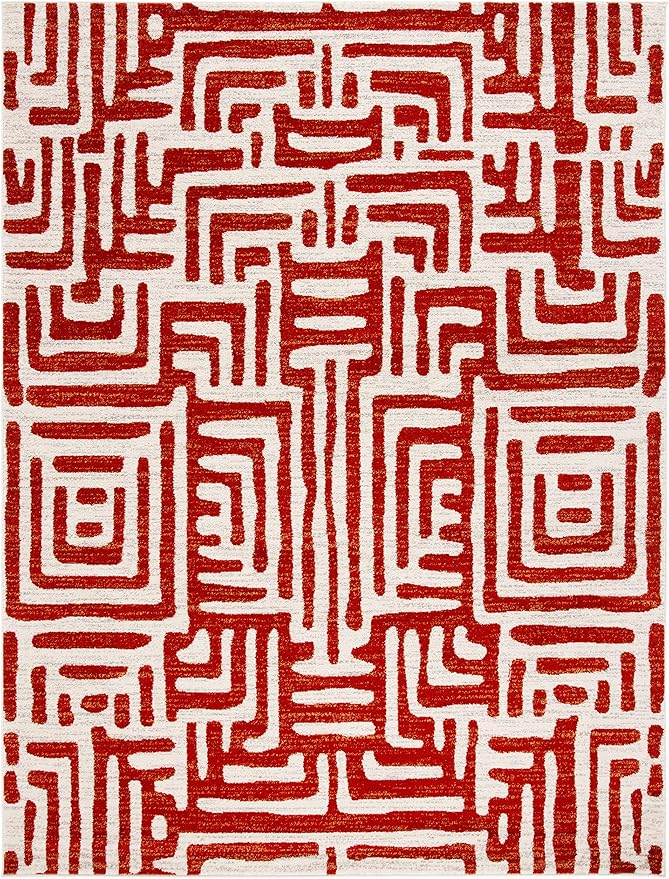 SAFAVIEH Amsterdam Collection Area Rug - 9' x 12', Ivory & Terracotta, Modern Abstract Design, Non-Shedding & Easy Care, Ideal for High Traffic Areas in Living Room, Bedroom (AMS106B)