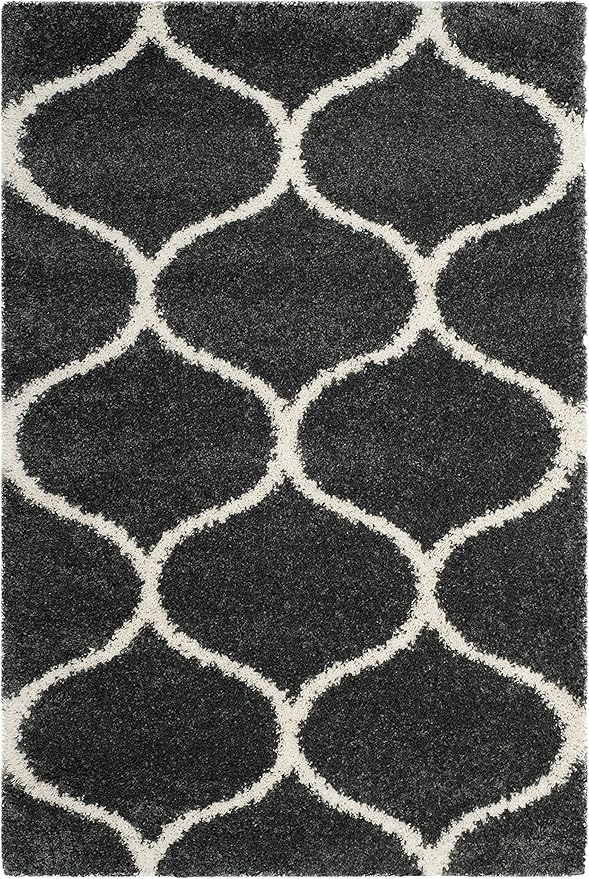 SAFAVIEH Hudson Shag Collection Accent Rug - 4' x 6', Dark Grey & Ivory, Trellis Design, Non-Shedding & Easy Care, 2-inch Thick Ideal for High Traffic Areas in Entryway, Living Room, Bedroom (SGH280G)