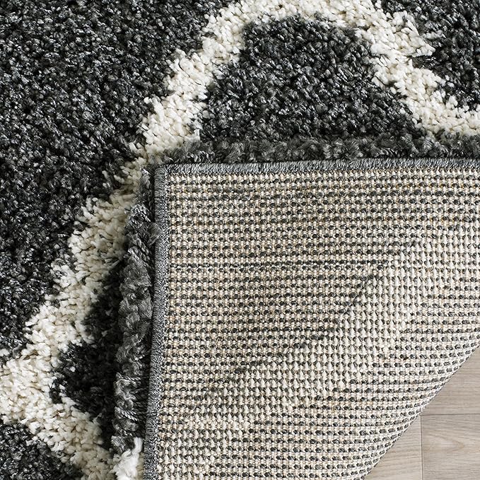 SAFAVIEH Hudson Shag Collection Runner Rug - 2'3" x 8', Dark Grey & Ivory, Moroccan Trellis, Non-Shedding & Easy Care, 2-inch Thick Ideal for High Traffic Areas in Living Room, Bedroom (SGH283G)