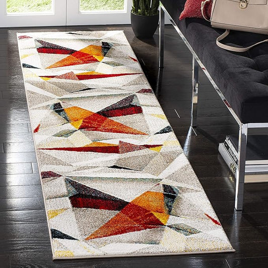 SAFAVIEH Porcello Collection Runner Rug - 2'3" x 10', Light Grey & Orange, Modern Abstract Design, Non-Shedding & Easy Care, Ideal for High Traffic Areas in Living Room, Bedroom (PRL6940F)