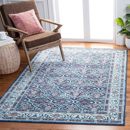 SAFAVIEH Brentwood Collection 6' x 9' Navy / Red BNT870N Oriental Damask Trellis Non-Shedding Living Room Bedroom Dining Home Office Area Rug