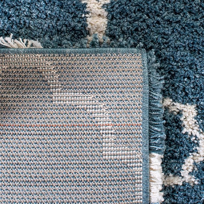 SAFAVIEH Hudson Shag Collection Runner Rug - 2'3" x 6', Slate Blue & Ivory, Moroccan Trellis, Non-Shedding & Easy Care, 2-inch Thick Ideal for High Traffic Areas in Living Room, Bedroom (SGH282L)