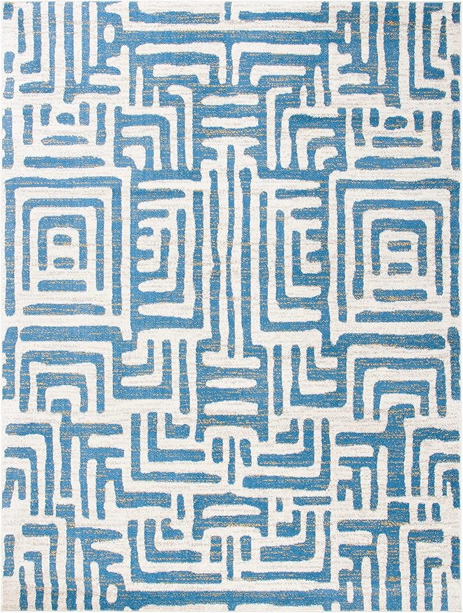 SAFAVIEH Amsterdam Collection Area Rug - 8' x 10', Ivory & Light Blue, Modern Abstract Design, Non-Shedding & Easy Care, Ideal for High Traffic Areas in Living Room, Bedroom (AMS106C)