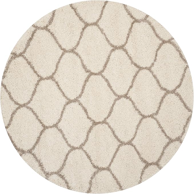 SAFAVIEH Hudson Shag Collection 5' Round Ivory/Beige SGH280D Moroccan Ogee Trellis Non-Shedding Living Room Bedroom Dining Room Entryway Plush 2-inch Thick Area Rug
