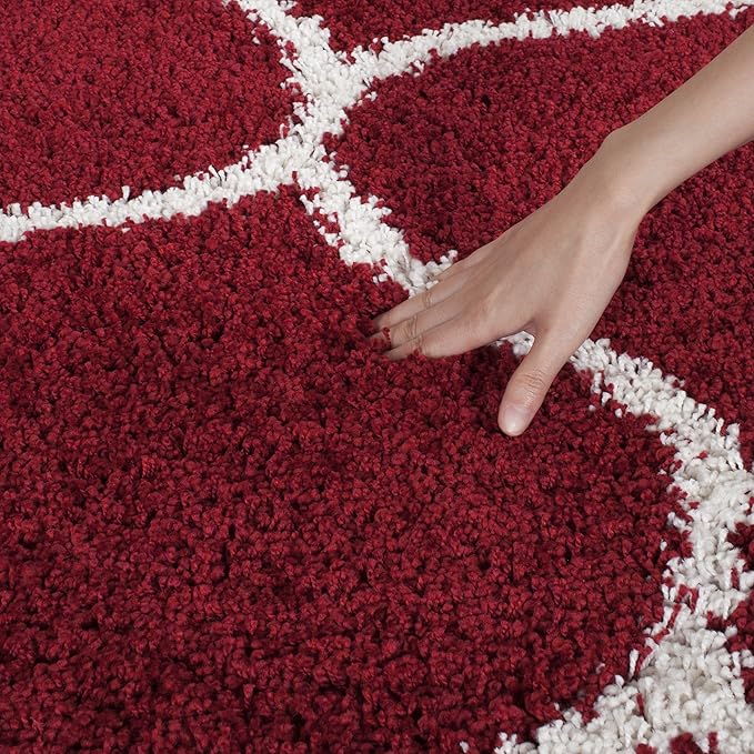 SAFAVIEH Hudson Shag Collection Accent Rug - 3' x 5', Red & Ivory, Trellis Design, Non-Shedding & Easy Care, 2-inch Thick Ideal for High Traffic Areas in Entryway, Living Room, Bedroom (SGH280R)