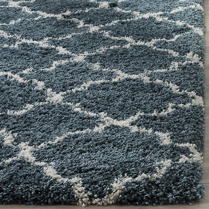SAFAVIEH Hudson Shag Collection Runner Rug - 2'3" x 10', Slate Blue & Ivory, Trellis Design, Non-Shedding & Easy Care, 2-inch Thick Ideal for High Traffic Areas in Living Room, Bedroom (SGH282L)