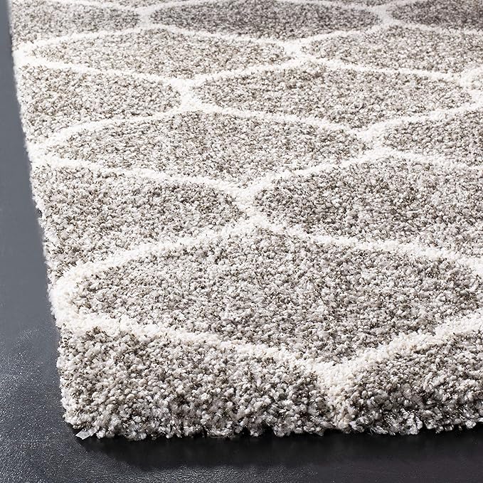 SAFAVIEH Hudson Shag Collection Runner Rug - 2'3" x 14', Grey & Ivory, Moroccan Trellis Design, Non-Shedding & Easy Care, 2-inch Thick Ideal for High Traffic Areas in Living Room, Bedroom (SGH280B)