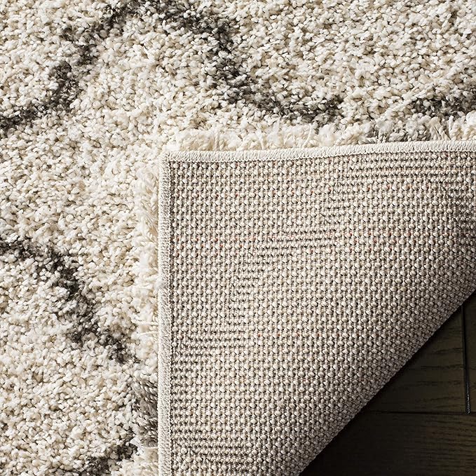 SAFAVIEH Hudson Shag Collection Runner Rug - 2'3" x 18', Ivory & Grey, Moroccan Trellis Design, Non-Shedding & Easy Care, 2-inch Thick Ideal for High Traffic Areas in Living Room, Bedroom (SGH282A)