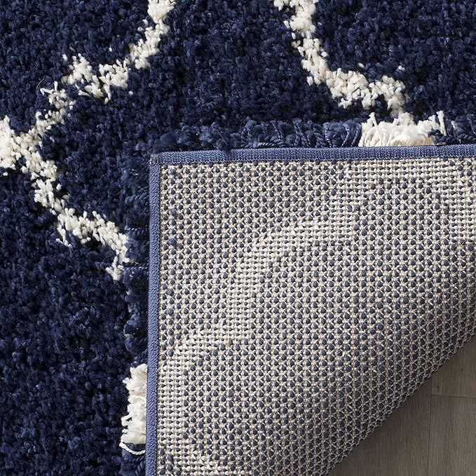 SAFAVIEH Hudson Shag Collection Runner Rug - 2'3" x 12', Navy & Ivory, Moroccan Trellis Design, Non-Shedding & Easy Care, 2-inch Thick Ideal for High Traffic Areas in Living Room, Bedroom (SGH282C)