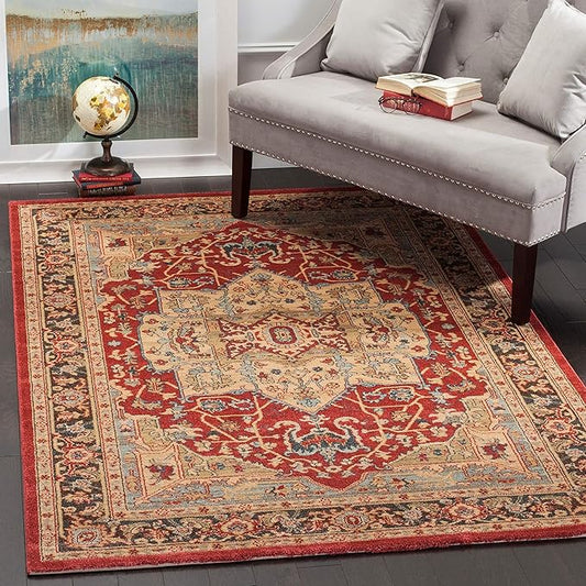 SAFAVIEH Mahal Collection Accent Rug - 3' x 5', Natural & Navy, Traditional Oriental Design, Non-Shedding & Easy Care, Ideal for High Traffic Areas in Entryway, Living Room, Bedroom (MAH625B)