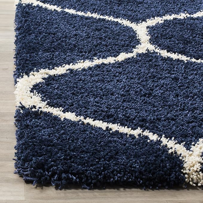 SAFAVIEH Hudson Shag Collection 5' Square Navy/Ivory SGH280C Moroccan Ogee Trellis Non-Shedding Living Room Bedroom Dining Room Entryway Plush 2-inch Thick Area Rug