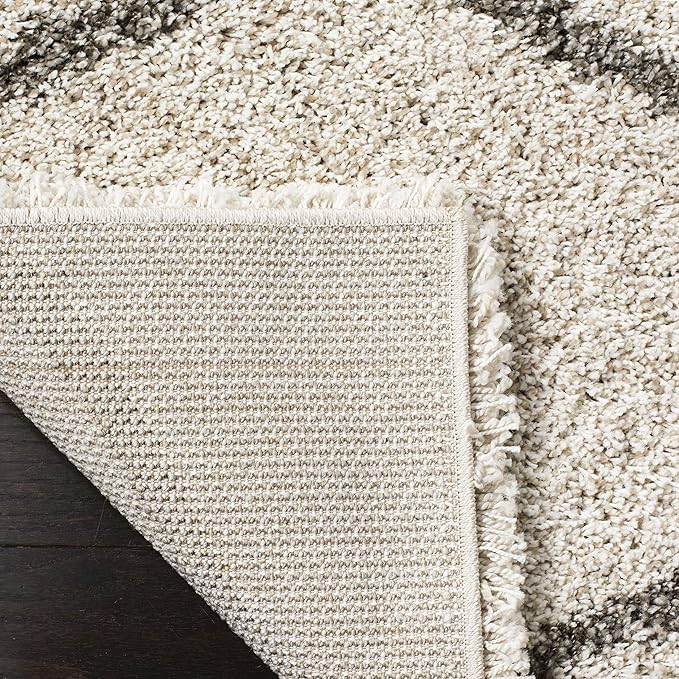 SAFAVIEH Hudson Shag Collection Runner Rug - 2'3" x 14', Ivory & Grey, Moroccan Trellis Design, Non-Shedding & Easy Care, 2-inch Thick Ideal for High Traffic Areas in Living Room, Bedroom (SGH280A)