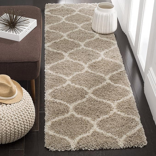 SAFAVIEH Hudson Shag Collection Accent Rug - 2' x 3', Beige & Ivory, Trellis Design, Non-Shedding & Easy Care, 2-inch Thick Ideal for High Traffic Areas in Entryway, Living Room, Bedroom (SGH280S)