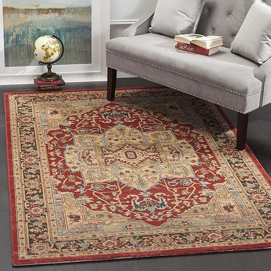SAFAVIEH Mahal Collection Area Rug - 5'1" x 7'7", Natural & Navy, Traditional Oriental Design, Non-Shedding & Easy Care, Ideal for High Traffic Areas in Living Room, Bedroom (MAH625B)