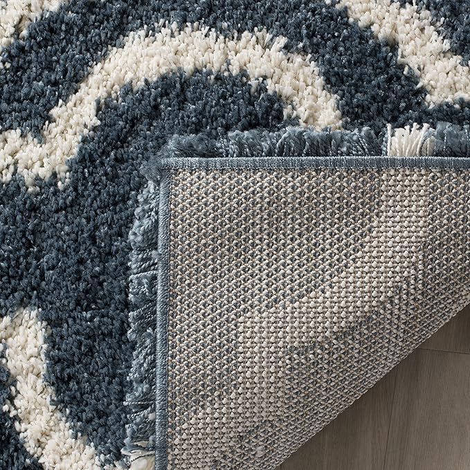 SAFAVIEH Hudson Shag Collection Accent Rug - 4' x 6', Slate Blue & Ivory, Moroccan Design, Non-Shedding & Easy Care, 2-inch Thick Ideal for High Traffic Areas in Foyer, Living Room, Bedroom (SGH284L)