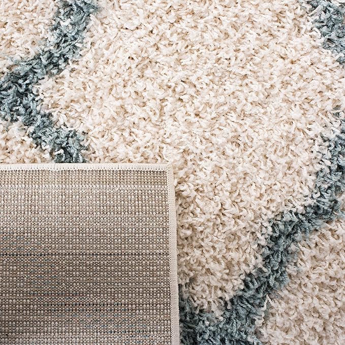 SAFAVIEH Dallas Shag Collection 2'3" x 8' Ivory / Seafoam SGDS257J Trellis Non-Shedding Living Room Bedroom Dining Room Entryway Plush 1.5-inch Thick Runner Rug