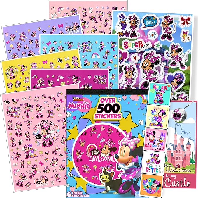 Disney Minnie Mouse Stickers Activity Bundle - Set Includes Minnie Mouse Sticker Pad, Minnie Mouse Reward Stickers, Minnie Mouse Puffy Stickers, and Castle Door Hanger