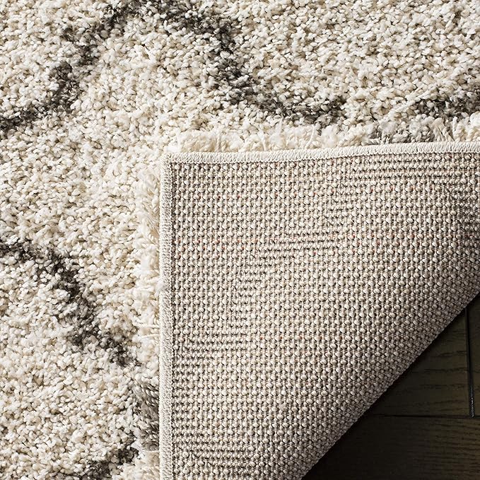 SAFAVIEH Hudson Shag Collection Runner Rug - 2'3" x 8', Ivory & Grey, Moroccan Trellis Design, Non-Shedding & Easy Care, 2-inch Thick Ideal for High Traffic Areas in Living Room, Bedroom (SGH282A)