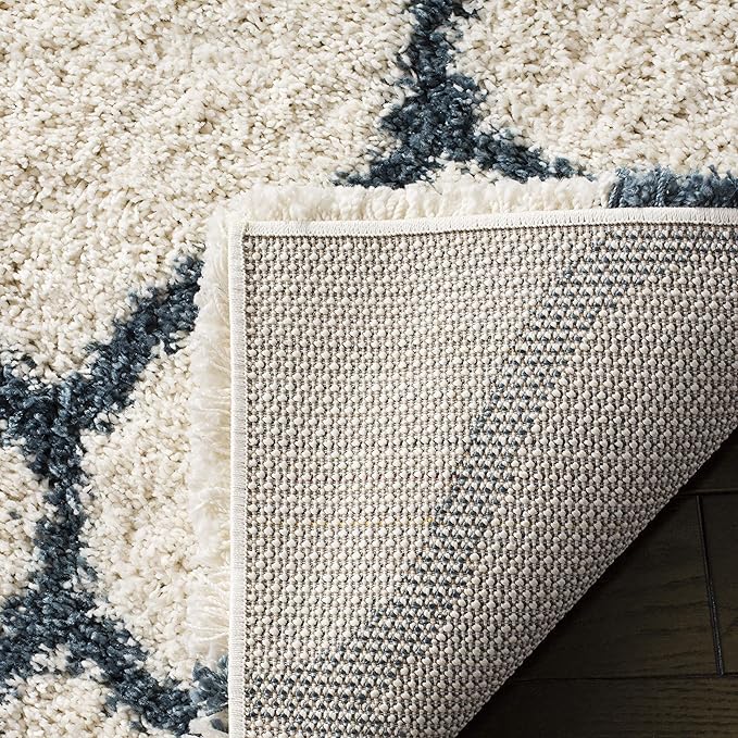 SAFAVIEH Hudson Shag Collection Runner Rug - 2'3" x 12', Ivory & Slate Blue, Trellis Design, Non-Shedding & Easy Care, 2-inch Thick Ideal for High Traffic Areas in Living Room, Bedroom (SGH280T)