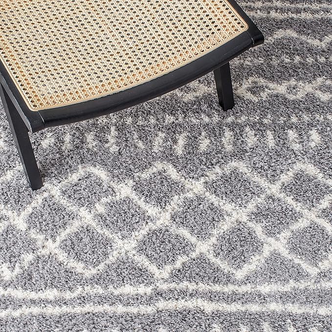 SAFAVIEH Arizona Shag Collection Runner Rug - 2'3" x 6', Grey & Ivory, Moroccan Design, Non-Shedding & Easy Care, 1.6-inch Thick Ideal for High Traffic Areas in Living Room, Bedroom (ASG741G)